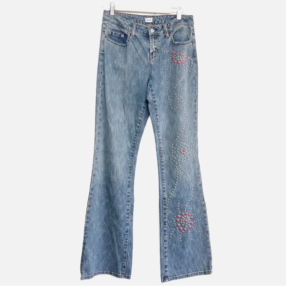 Vintage Cache Silver Stud Embellished Wide Leg Jeans Women’s Size 6 - Picture 1 of 15